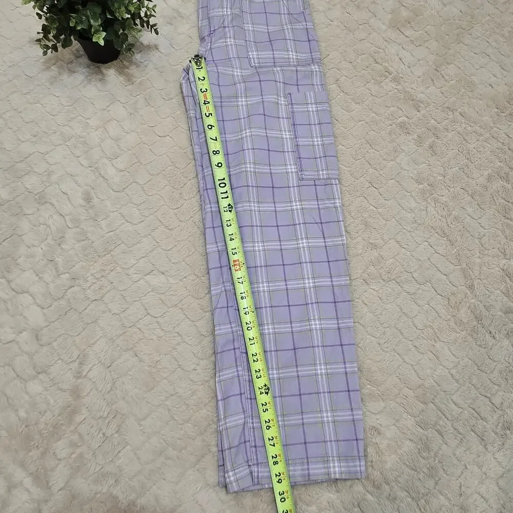 H&M Divided Purple Plaid Cargo Cotton Pants, Size 2